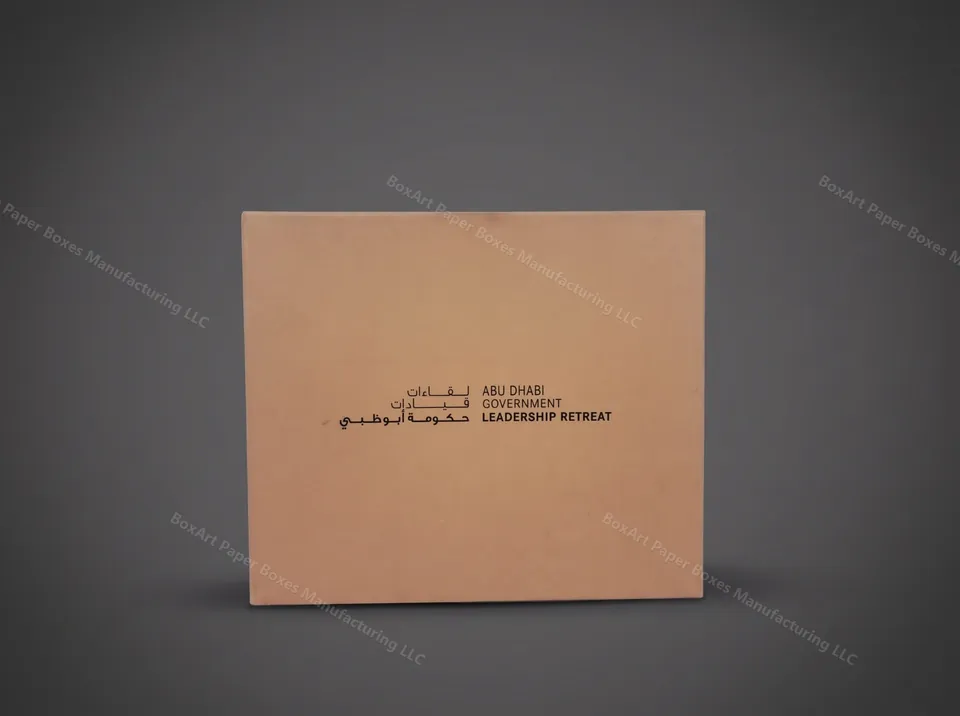 Abu Dhabi Government — luxury kraft boxes manufactured in Dubai by BOXART — Leadership Retreat kraft gift box
