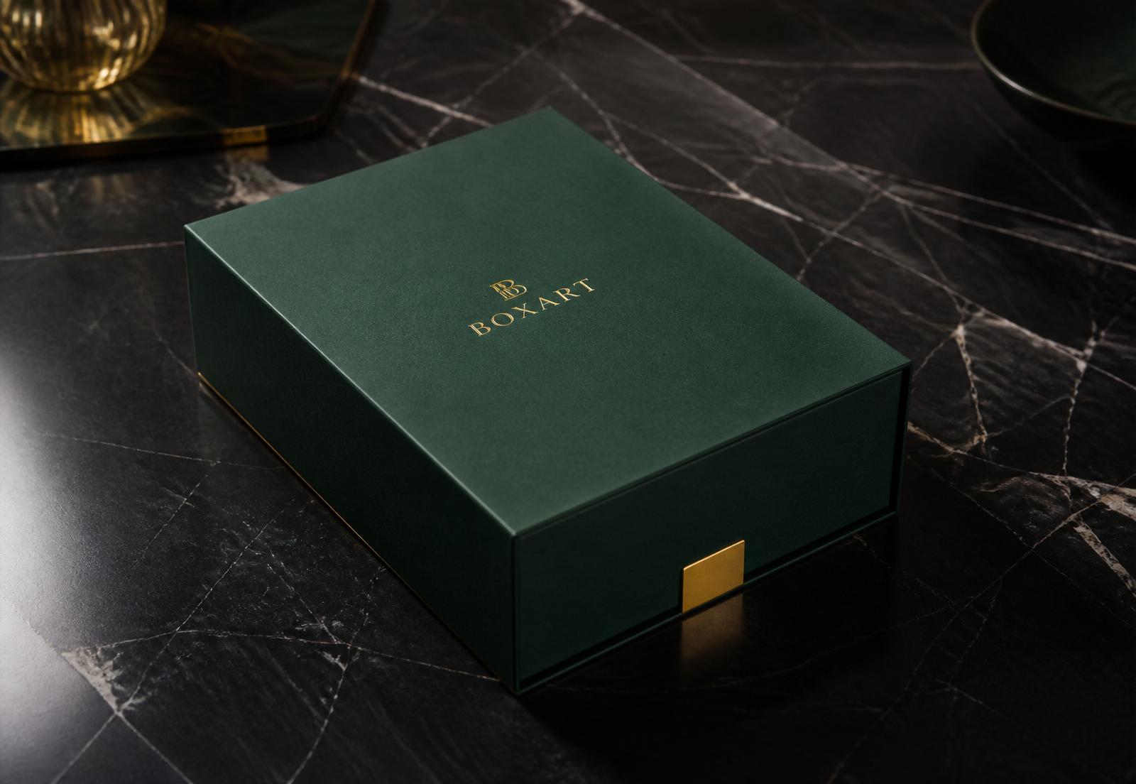 Luxury emerald green magnetic BOXART gift box with gold foil